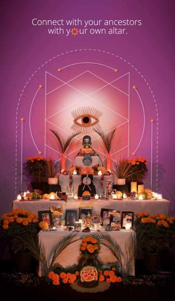 a Dia de los Muertos altar made up of seven levels