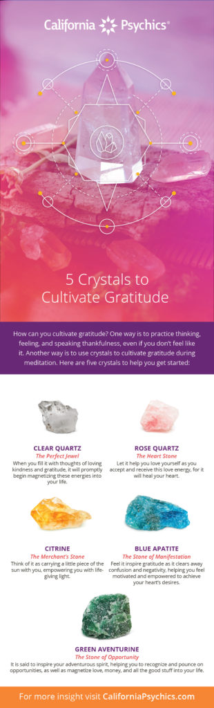 5 Crystals to Cultivate Gratitude infographic | California Psychics