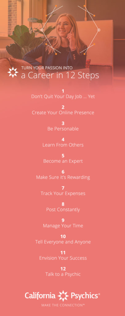 Turn Your Passion into a Career in 12 Steps infographic | California Psychics